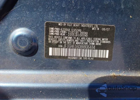 2008 Subaru Impreza 2.5I from USA, damaged, VIN JF1GH61608H806484